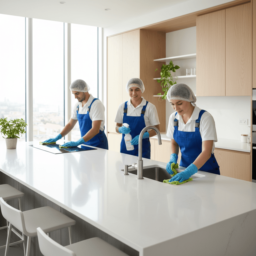 Clean kitchen counter being wiped